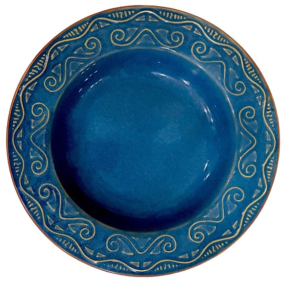 Set of 4 Pier 1 Imports TUNISIA 8 1/2" Blue with Tan Scroll Flat Rim Cereal Bowl - Picture 8 of 10